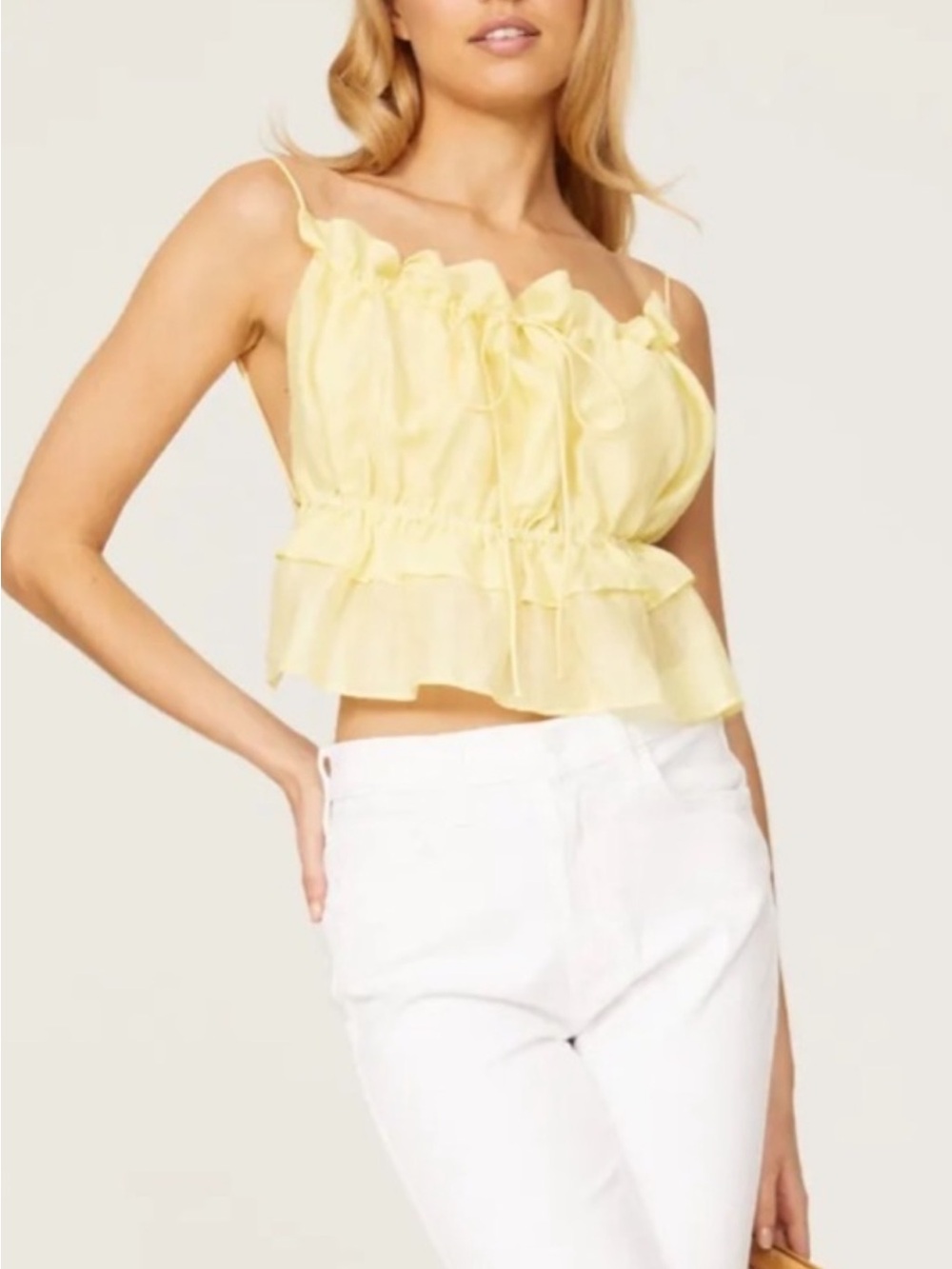 Bardot Pale Yellow Ruffle Crop Camisole